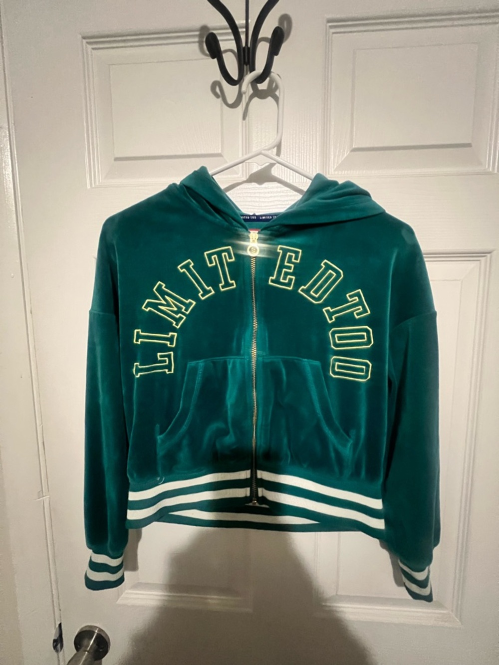 Limited Too Teal Velour Zip Hoodie with Yellow Logo